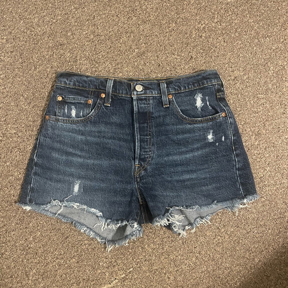 Levi's Blue Distressed Jean Shorts High-Waisted
